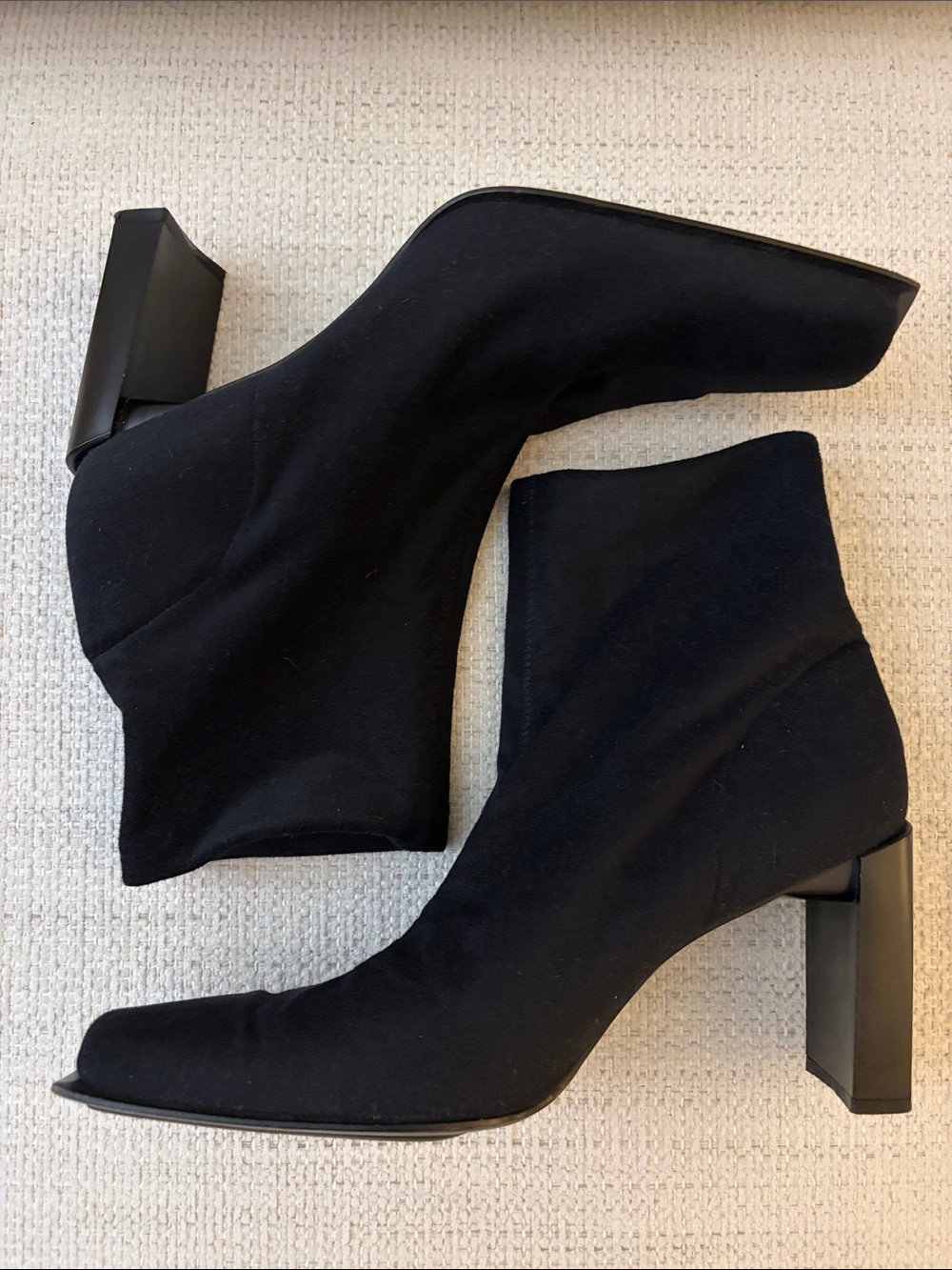 Stuart Weitzman Black Suede Square-Toe Ankle Boots